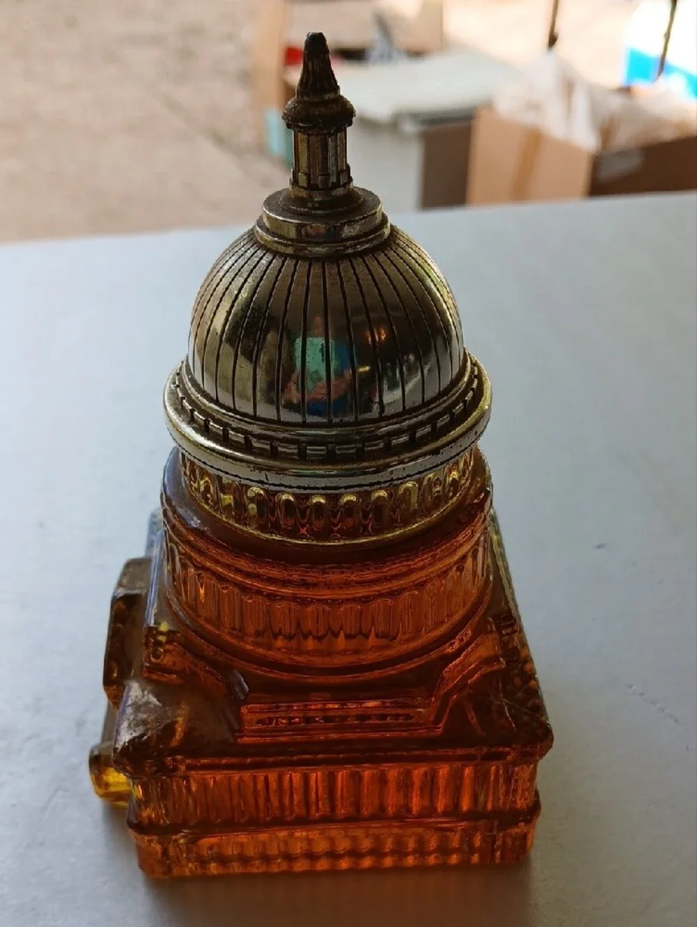 Avon Amber Glass Capitol Shaving Mug with Silver-Tone Lid